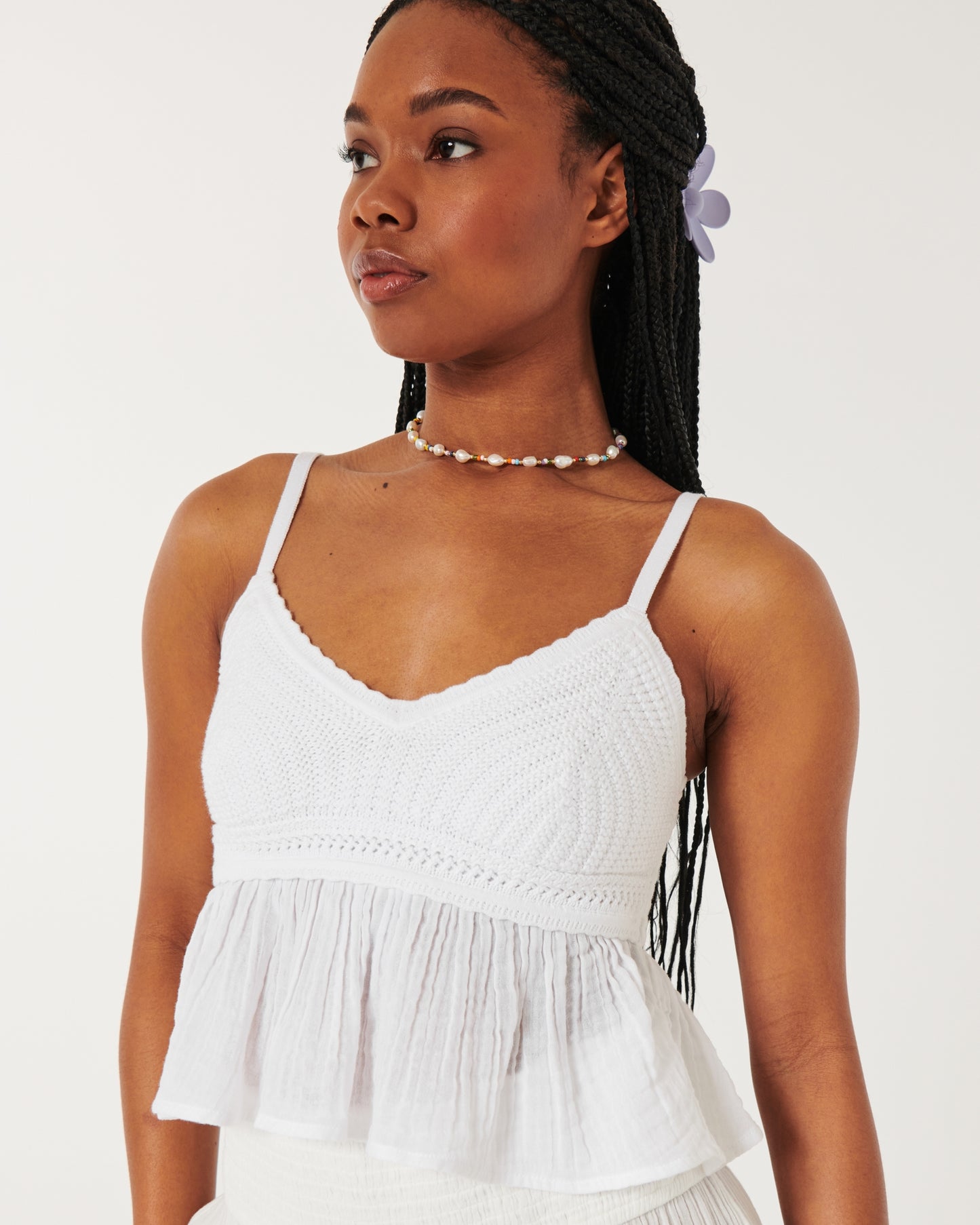 Crochet-Style Gauze Babydoll Top