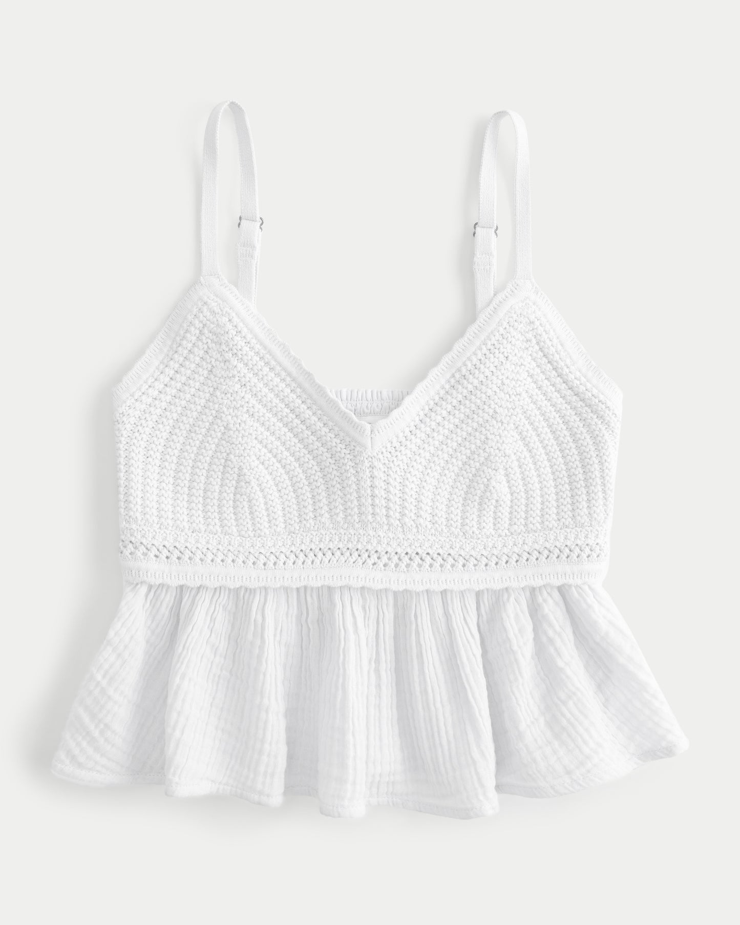 Crochet-Style Gauze Babydoll Top