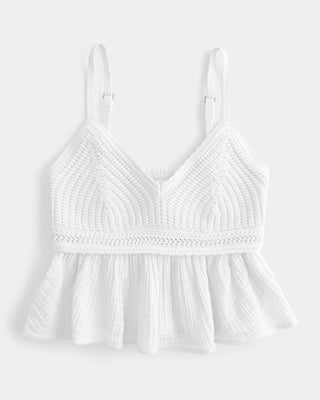 Crochet-Style Gauze Babydoll Top