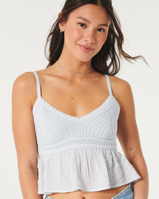 Crochet-Style Gauze Babydoll Top