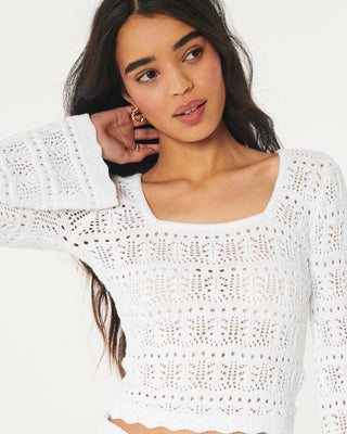 Open-Stitch Long-Sleeve Sweater