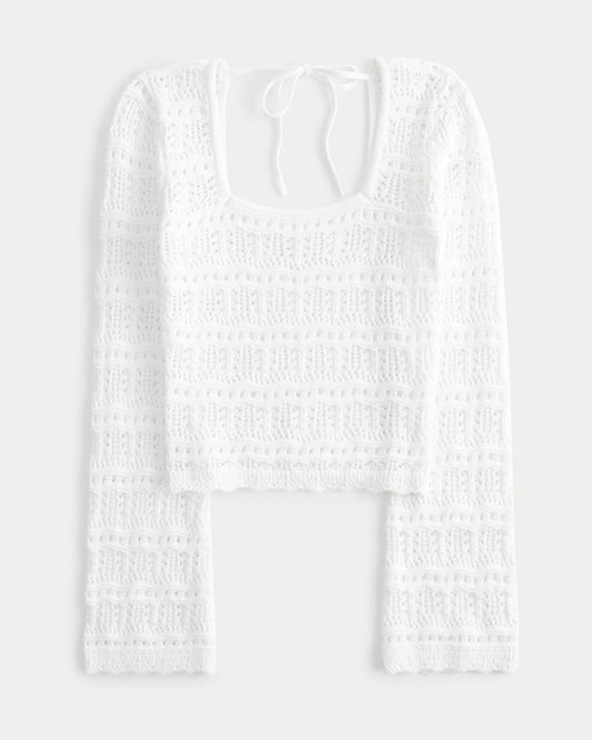 Open-Stitch Long-Sleeve Sweater