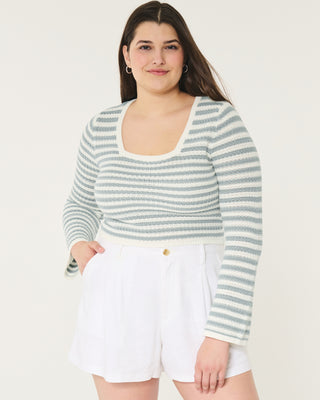 Crochet-Style Square-Neck Top