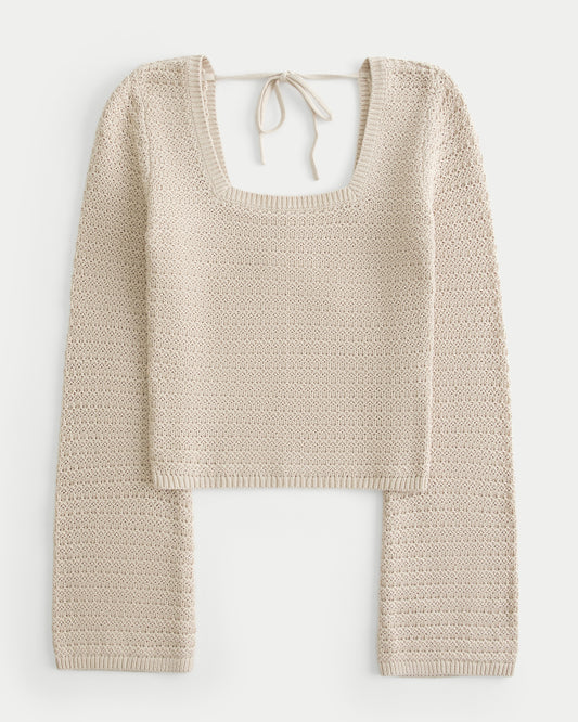 Crochet-Style Square-Neck Top